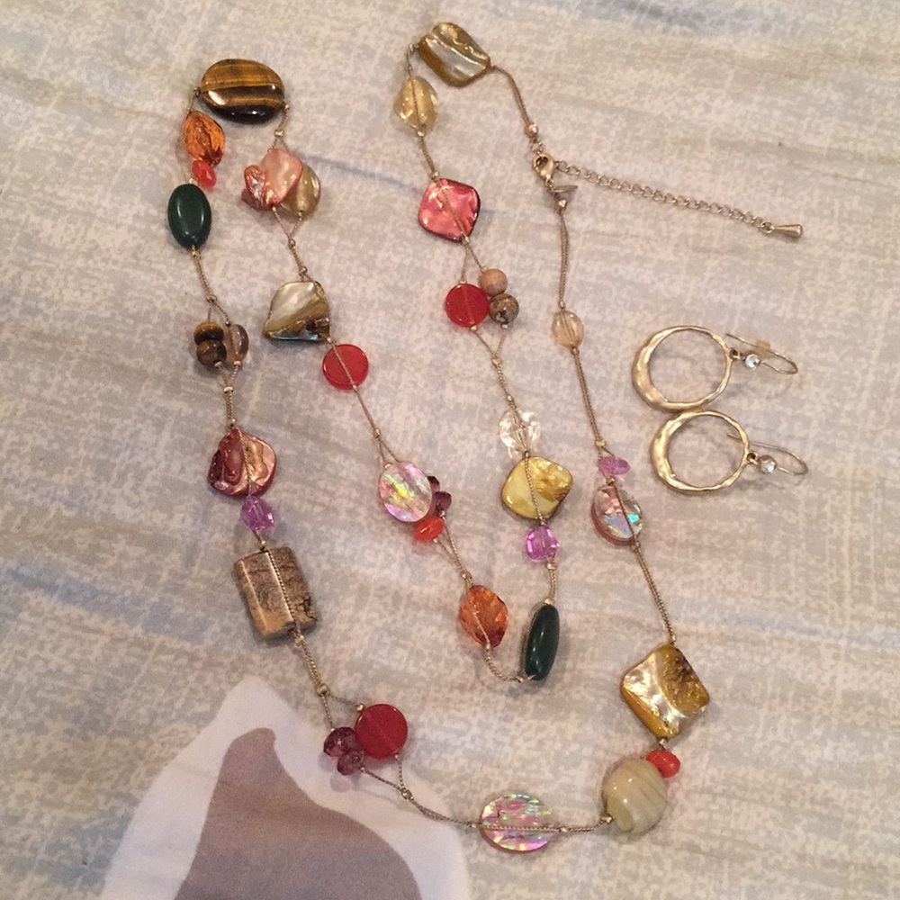 Lia Sophia long polished stones necklace set